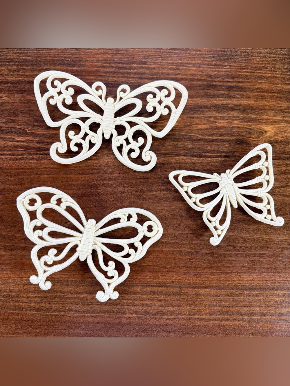 Vintage Homco Ivory Set of 3 Plastic Hanging Butterflies